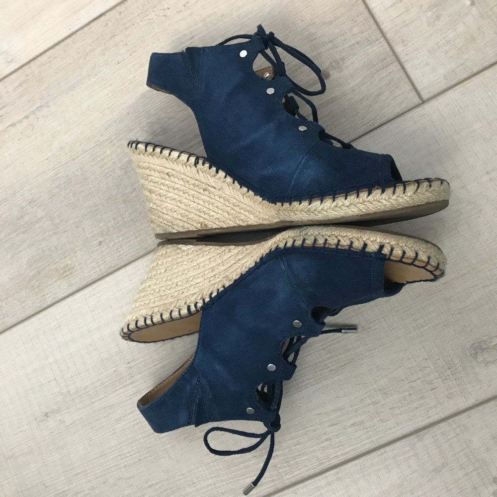 Franco Sarto blue suede wedge espadrilles lace up - Picture 2 of 5